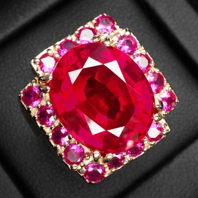 Lujosos anillos de oro rosa de plata de ley 925 de 16,70 quilates con espinela roja sangre talla 6,5 Foto 1 de 4