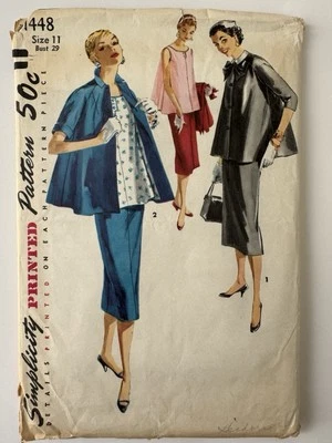 1448 Simplicity 1950s MATERNITY Sewing Pattern TOP Detachable Collar SKIRT Sz 11 - Image 1 of 2