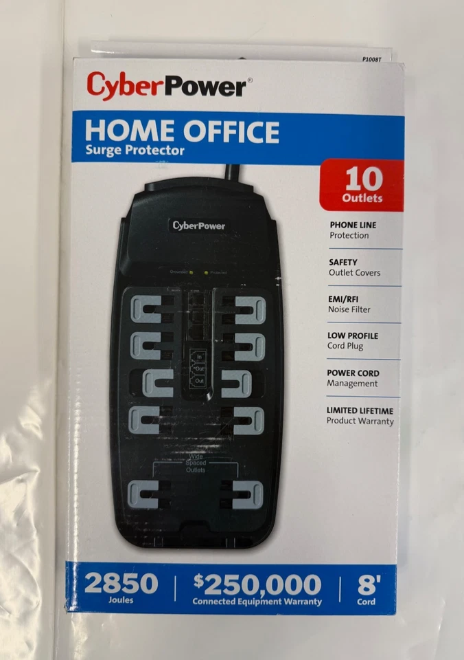 CYBERPOWER SYSTEMS P1008T SURGE PROTECTOR 10 OUTLETS - Image 1 of 2