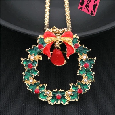 Moda Mujeres Rojo Esmalte Navidad Campana Corona Estrás Colgante Collar Foto 1 de 4