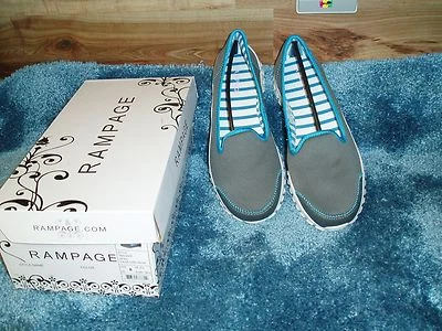 RAMPAGE 跟踪器 -- 织物乐福鞋 -- 灰色/蓝色 -- 美国尺寸 8M/英国 5.5/欧元 38.5 - 全新无标签 — 第 1/4 张图片