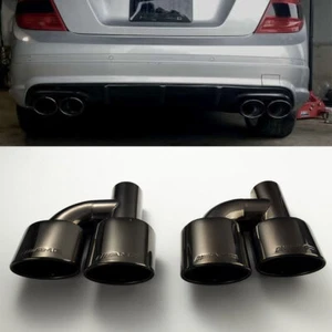 Pair Fits For Benz Exhaust Tips W212 E350 E400 C63 C300 C350 W204 Black Logo tip - Picture 1 of 9