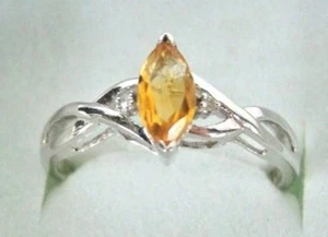 10K Solid White Gold Marquise CITRINE Diamond Birthstone Engagement  Ladies Ring - Picture 1 of 1