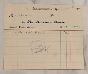 1896 Letterhead Wareham New York Elizabethtown The Mansion House - Picture 1 of 1