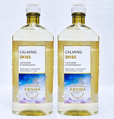 2 Bath & Body Works Aroma LAVENDER PEPPERMINT Calming Skies Foam Body Wash 10 oz
