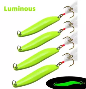 10PCS Glow Jig Fishing Lure Spinnerbait Artificial Spoon Trolling Hard Hook Bait - Picture 1 of 8