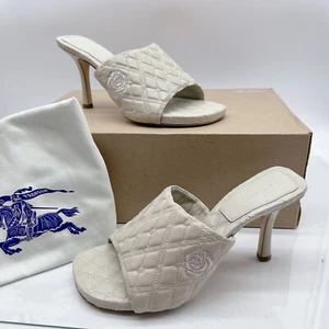 Burberry Quilted Women Heeled Rose Sandals Plaster Beige Leather EU 38.5 US 8.5 - Picture 1 of 11