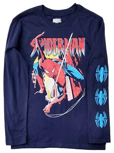 Marvel Boys Navy Blue Long Sleeved Spider-Man T-Shirt Tee Shirt - Picture 1 of 2