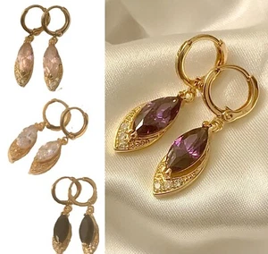 Gold Filled Drop Dangle Earrings with Marquise Gems and Sim Diamonds, GIFT BOXED - Picture 1 of 26