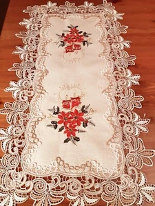 2 PIEZAS * NAVIDAD 35*70 cm "2 Tonos LaceTrim" Doble Vela/Poinsettia Poliéster T/Corredores - Imagen 1 de 4