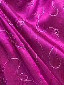 FUCHSIA PINK FLORAL SEQUINS EMBROIDERY TAFFETA FABRIC (60 in.) Sold By The Yard - Picture 1 of 1