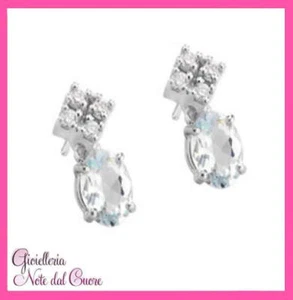 ORECCHINI IN ORO BIANCO 18K CON ACQUAMARINE E DIAMANTI NATURALI 1.70 CARATI - Picture 1 of 1