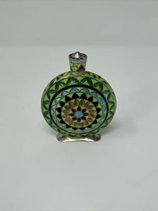 Antique Indian Enamel Cloisonné Sterling Silver Perfume Bottle Flask NICE WOW - Picture 1 of 5