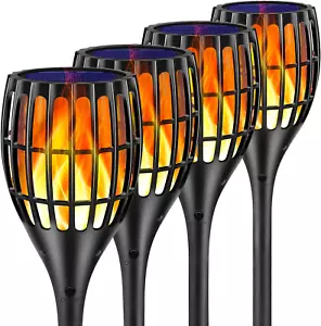 43" Solar Flickering Flame Torch Lights - Waterproof Garden Lighting, 4 Pack - Picture 1 of 12
