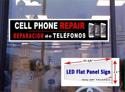 Reparación Teléfono Celular Reparación De Telefonos Caja Luz LED Ventana Letrero 48"x12" Foto 1 de 4