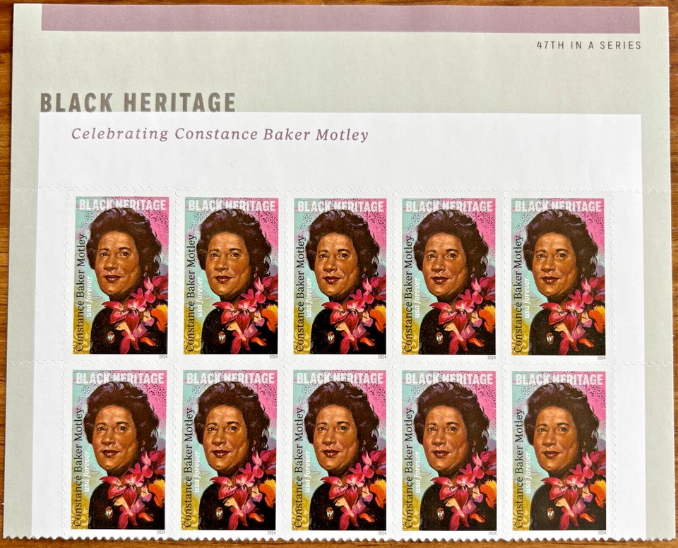 Scott#5830 US Constance Baker Motley Blk of 10 Forever Stamps w/Header MNH 2024 - Image 1 of 1