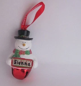 25403 SIENNA NAME FROSTY SNOWMAN COLOUR BELL CHRISTMAS TREE DECORATION GIFT - Picture 1 of 6
