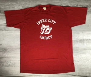 Vintage Velva Sheen T Shirt Inner City Impact 70s 80s USA Red Mens L - Picture 1 of 12