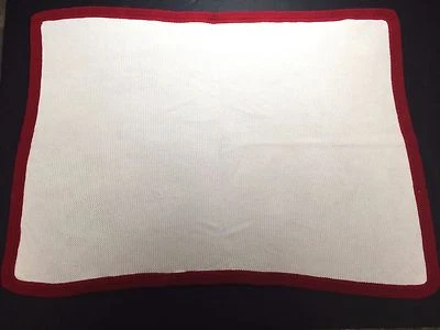 Pottery Barn Kids 白色婴儿毯,红色边框象牙色针织棉混纺  — 第 1/3 张图片