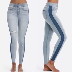 Spanx Pull On Side Stripe Ripped Slimming High Waisted Skinny Jeans Size M - Picture 1 of 11