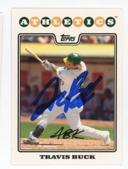 SIGNED BASEBALL CARD AUTO TOPPS 2008 TRAVIS BUCK OAKLAND A's ATHLETICS #519 - Image 1 of 1