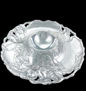 Vassoio 14" Arthur Court Vintage 2002 Magnolia Fiore Chip & Dip Alluminio - Foto 1 di 6