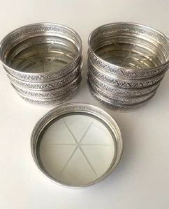 Set of 10 Vintage "Birks Sterling" Silver Drink Coasters w/ Etched Star Cut - Picture 1 of 3