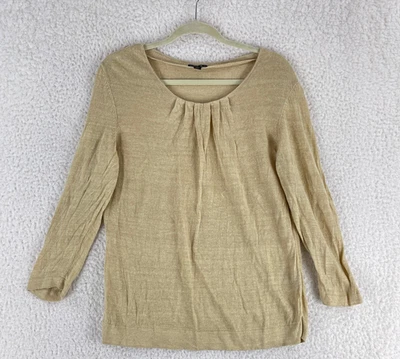 Lafayette 148 New York Top Womens Size XL Gold 3/4 Sleeve Pintuck 100% Linen - Image 1 of 4