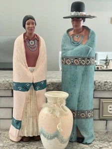 Vintage Native American Hand-Painted Ceramic Figurines, Chip on Cowboy Hat, LG - Picture 1 of 16