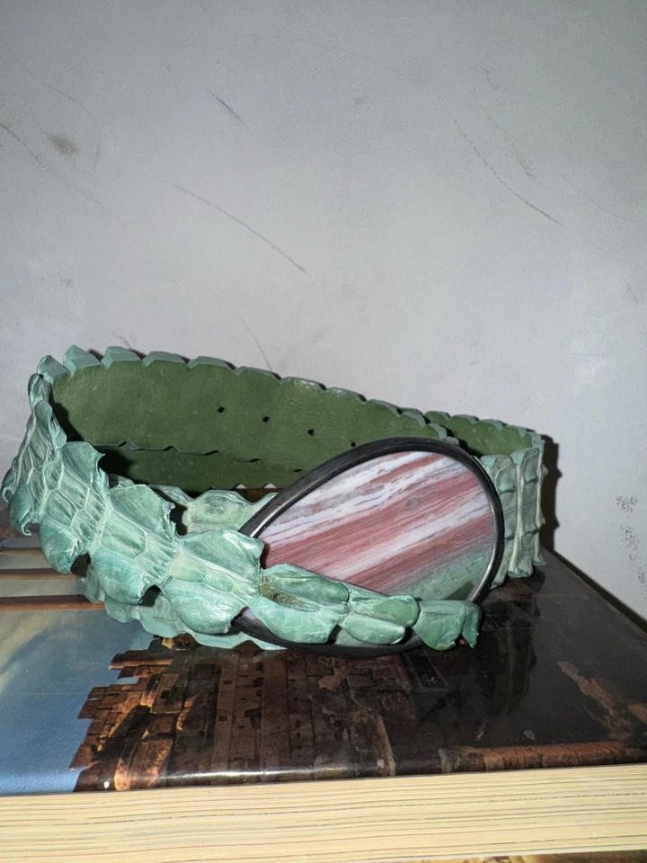 Винтажный пояс бохо крокодил бедра змеиная кожа пастель ящерица змея хиппи зеленый лето 90 - Изображение 1 из 4