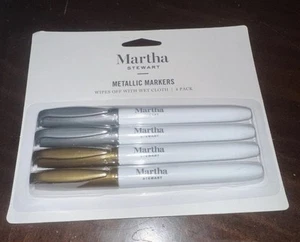 Martha Stewart Marcatori Cancellazione Bagnato Confezione da 4 Vetro Lavagna Oro Metallizzato Argento. - Foto 1 di 5