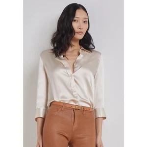 NWT L’Agence Champagne Long Cuff Sleeve Button Down Silk Dani Top Womens Small - Picture 1 of 7
