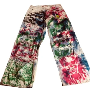 Levi’s Custom Bleach-Distressed  Skull Graffiti 34X28 Grunge Punk Y2K Street Art - Picture 1 of 14