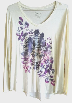 Women Top JMS Just My Size 3X Purple Glitter Leopard Cat Floral Artsy Maximalist - Image 1 of 4