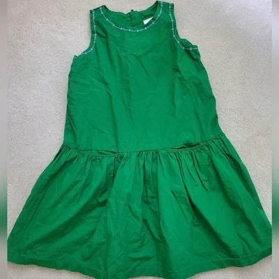 Hanna Andersson Green Cotton Drop Waist Dress with Blue Embroidery sz140cm/10 - Image 1 of 4