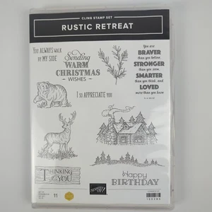 Stampin Up!  RUSTIC RETREAT Cling Stempelset - 11 Stempel - Bär Hirsch Hütte Bäume - Bild 1 von 9