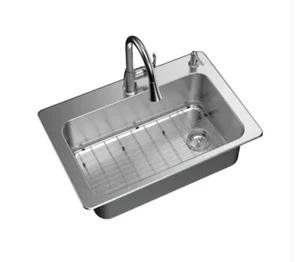 Glacier BayAll in-One 33 in. Tazón individual de calibre 18 con drop-in/undermount - Imagen 1 de 10