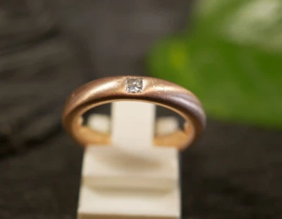 585 14K Gold Ring Rotgold Gebürstet Diamant 0,08 ct Solitär Quadrat Princess Cut - Bild 1 von 4