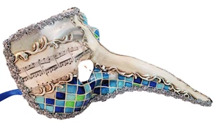 DR. NOSE HANDMADE IN ITALY, VENETIAN, MUSIC SCORE, PAPIER MACHE, BLUE/SILVER.. - Picture 1 of 3