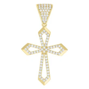10kt Yellow Gold Mens Cubic-Zirconia Passion Cross Religious Charm Pendant - Picture 1 of 1