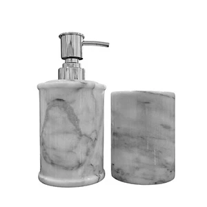 Set da Bagno in Marmo Bianco Carrara Bicchiere Dispenser Sapone Accessori Home - Imagen 1 de 7