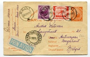 Romania 1951  AIRMAIL uprated stationery postcard to Belgia,rare franking - Picture 1 of 2