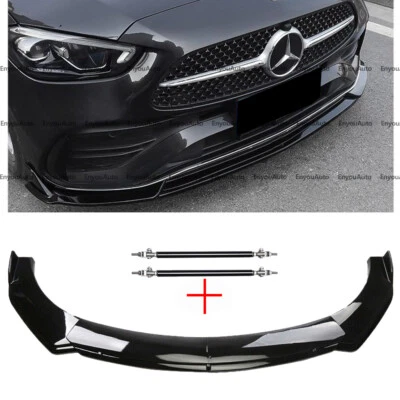For Mercedes-Benz E200 E300 E450 Front Bumper Lip Spoiler + Strut Rods Black - Imagem 1 de 4