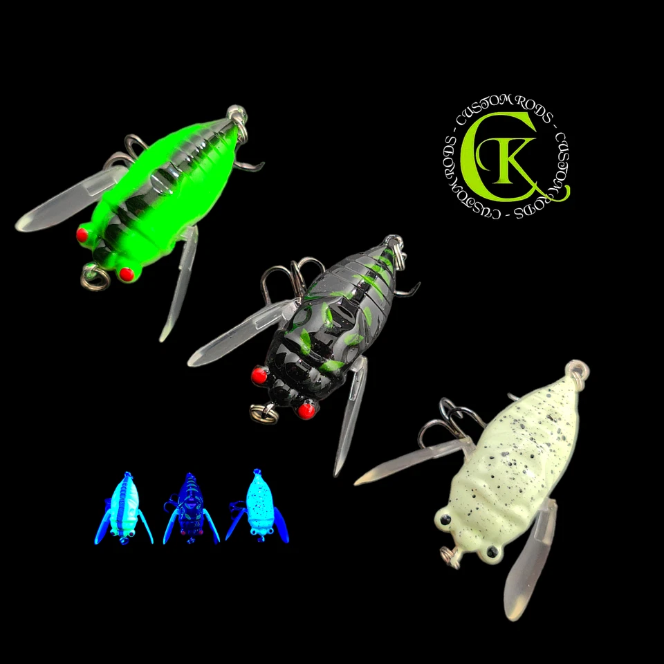 3x Zikade 4cm Insekt UV Topwater Wobbler Jerk Popper Jerkbait Kunstköder Döbel - Bild 1 von 1