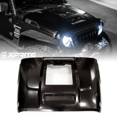 Xprite para JK Jeep Wrangler 2007-2018 capó de cuchara transparente con extracción de calor ventilado de acero Foto 1 de 4