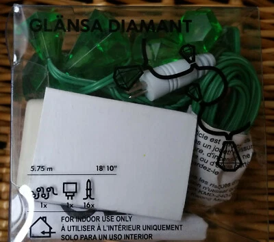 IKEA Glansa Diamant GLÄNSA 16 Diamonds STRING LIGHTS Green LED Xmas Fairy Strala - Image 1 of 4