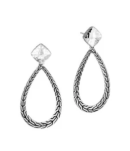 John Hardy Classic Chain Sterling Silver Hammered Pear Drop Earrings - Picture 1 of 8