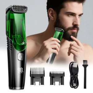 Cordless Beard Trimmer Green- 1400mAh Battery,USB Charging Vacuum Hair Collector - Picture 1 of 15
