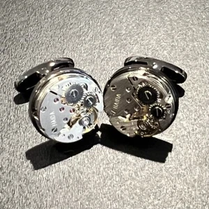 Watch Movement Round Cufflinks For Men Birthday Wedding Gift In Box - Picture 1 of 6