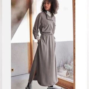 Madeleine Sweatshirt Dress Womens 16 Purple Gray Maxi Button Pockets Jersey NWT - Picture 1 of 14